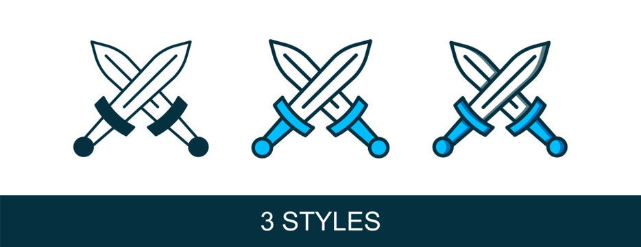 Filled outline Crossed medieval sword icon isolated on white background. Medieval weapon. Vector
