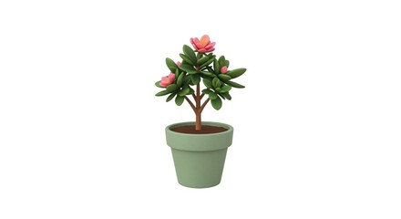 Potted plant with pink flowers in green ceramic pot  