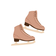 Ice skates flat on white isolated background.