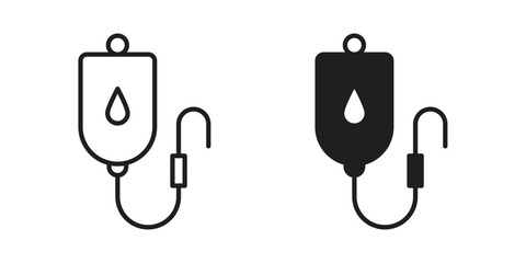 Blood transfusion icons in outline, flat style. Vector EPS