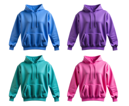 blue, violet, green, pink cotton hoodie, Isolated on transparent background, png