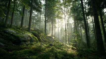Fototapeta premium Harmony with Nature — Sun Rays in a Dense Forest