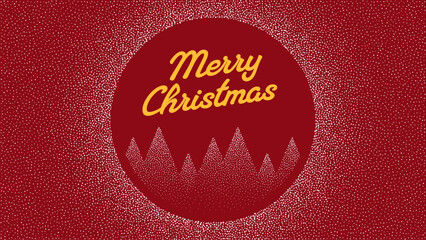 Merry Christmas greeting with dotted trees in red circle. Festive holiday season design for card, banner, poster, and background. Winter art.