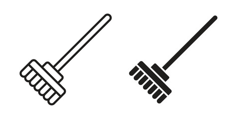 Broom icons in outline, flat style. Vector EPS