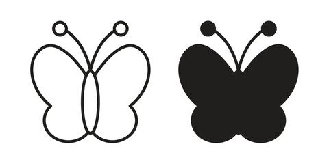 Butterfly icons in outline, flat style. Vector EPS