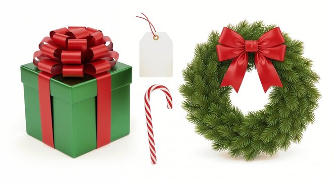 christmas gift box with red ribbon - Powered by Adobe