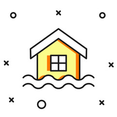 Filled House flood icon isolated on white background. Home flooding under water. Insurance concept. Security, safety, protection, protect concept. Flat filled outline style with shadow. Vector