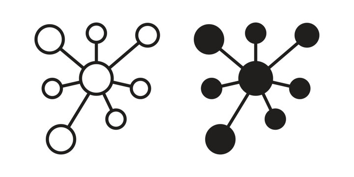 Chart connected icons in outline, flat style. Vector EPS