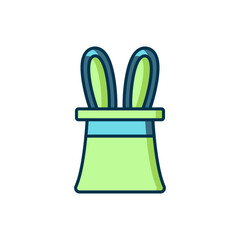 Filled outline Magician hat and rabbit ears icon isolated on white background. Magic trick. Mystery entertainment concept. Flat filled outline style with shadow. Vector
