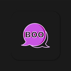 Filled outline Boo speech bubble icon isolated on black background. Happy Halloween party. Flat filled outline style with shadow. Vector