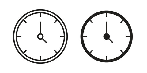 Clock icons in outline, flat style. Vector EPS