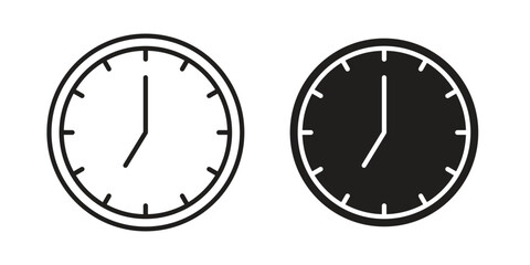 Clock seven icons in outline, flat style. Vector EPS