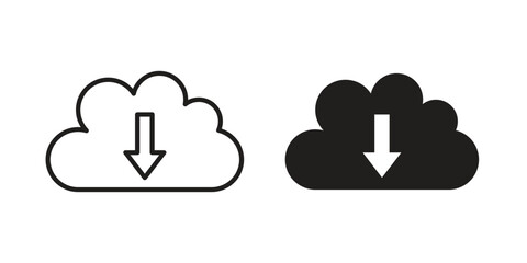 Cloud download icons in outline, flat style. Vector EPS