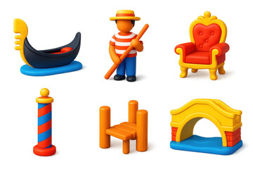 Man in a striped shirt is holding a paddle and standing next to a boat