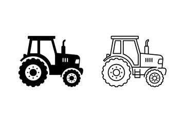 Fototapeta premium Tractor silhouette and outline icon vector design