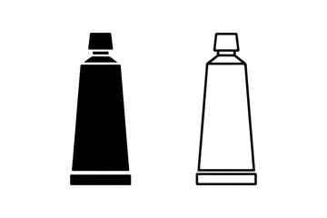 Paint tube silhouette and outline icon set