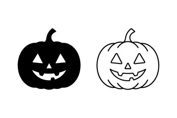 Halloween pumpkin silhouette and outline icon set