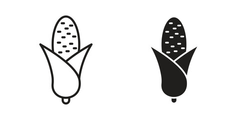 Corn icons in outline, flat style. Vector EPS