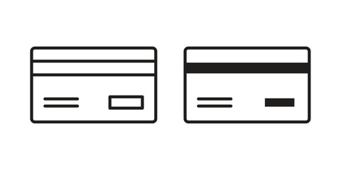 Credit card icons in outline, flat style. Vector EPS