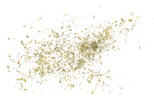 Dried and chopped leaves common wormwood, Artemisia absinthium isolated on white background,  texture, top view