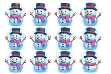 Vector snowman set icon no tools illustration flat numbers models characters text