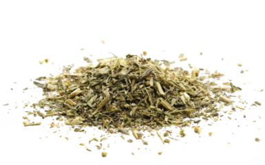 Dried and chopped leaves common wormwood, Artemisia absinthium isolated on white background, side view