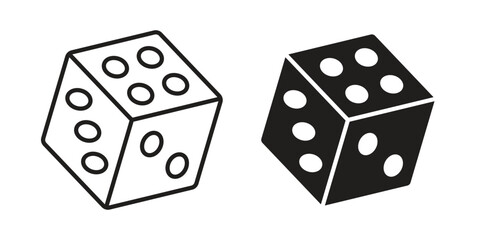 Dice icons in outline, flat style. Vector EPS