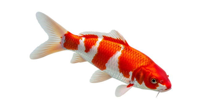 Bright orange and white koi fish swimming with fins spread, cutout, PNG isolated on white or transparent background - Powered by Adobe