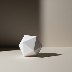 Minimalist Icosahedron with Shadow on Neutral Background