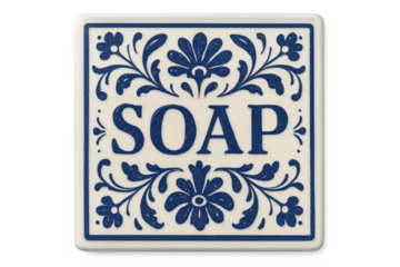 Ceramic soap sign with vintage floral blue design