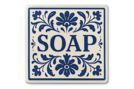 Ceramic soap sign with vintage floral blue design