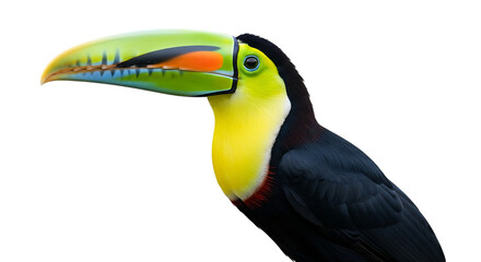 Obraz premium Close up of a Keel billed Toucan with vibrant green yellow and blue beak, cutout, PNG isolated on white or transparent background