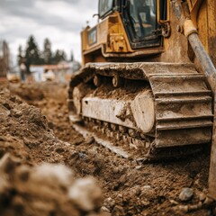Heavy Machinery at Work on Site, Earth Moving, Industrial Environment, Close-Up View, Building Future Plans