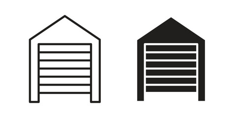 Garage icons in outline, flat style. Vector EPS