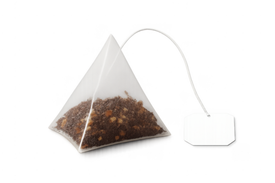 Pyramid tea bag with herbal tea and blank label - Powered by Adobe