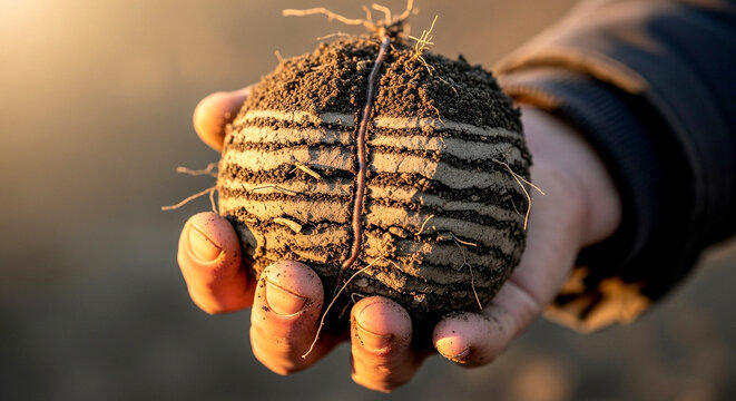 Hand Holding Soil Ball with Earthworm