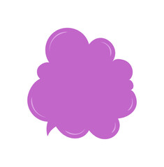 Organic doodle speech bubble icon in bright purple with round balloon cloud form and hand drawn style. Chat message box concept and creative conversation element for unique communication design.