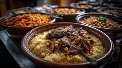 Obraz premium Delicious Moroccan Tagine with Couscous and Meat