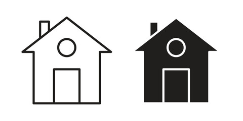 Home icons in outline, flat style. Vector EPS