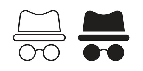 Incognito icons in outline, flat style. Vector EPS