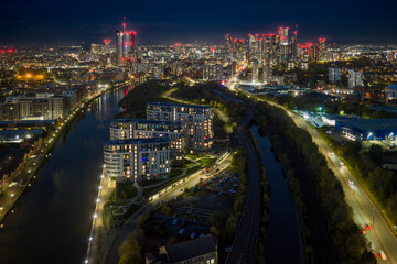 Fototapeta premium night view of Manchester Ship Canal in Manchester, Northwest England