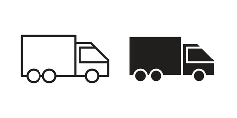 Moving truck icons in outline, flat style. Vector EPS
