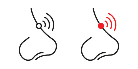 Nose pain icons in outline, flat style. Vector EPS