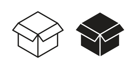 Open box icons in outline, flat style. Vector EPS