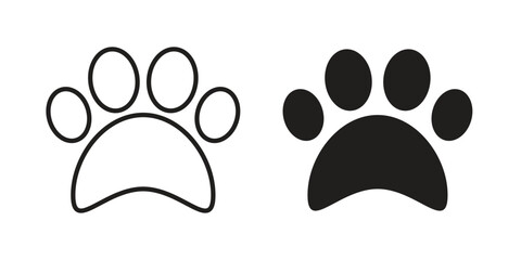 Paw icons in outline, flat style. Vector EPS