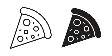 Pizza slice icons in outline, flat style. Vector EPS