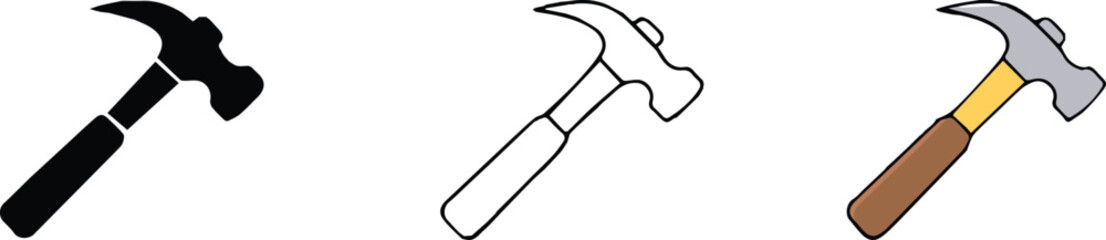 hammer silhouette vector icon progression solid outline colored illustration for design