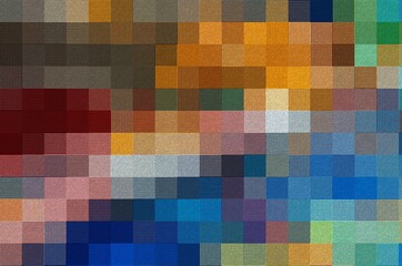 Colorful pixelated abstract background with a mosaic effect blending vibrant tones of blue red yellow and green to create a dynamic artistic texture