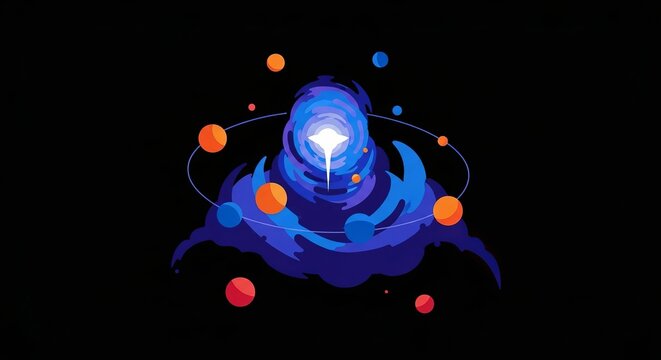Abstract Cosmic Energy Portal with Orbiting Sphereس