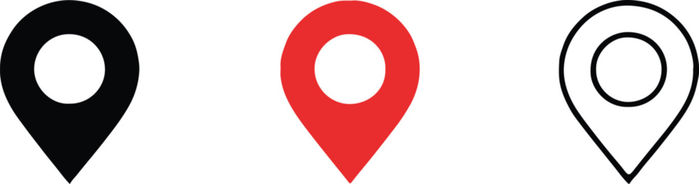 location pin icon set black red outline map markers